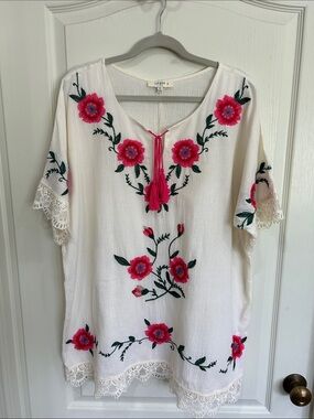 Umgee Cotton Blend Embroidered Peasant Top